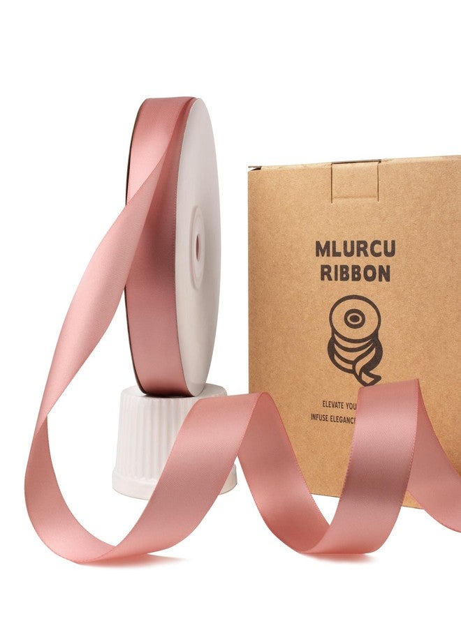 Mlurcu Rose Gold Satin Ribbon 1 Inch x 50 Yards Double Faced Satin Ribbon Thick Dusty Rose Pink Silk Ribbon for Wedding Invitations, Flower Bouquets, Gift Wrapping, Crafts - Image 1